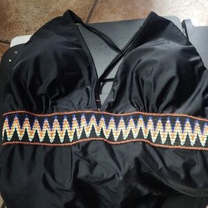 Black Halter Top with Colorful Zigzag Pattern